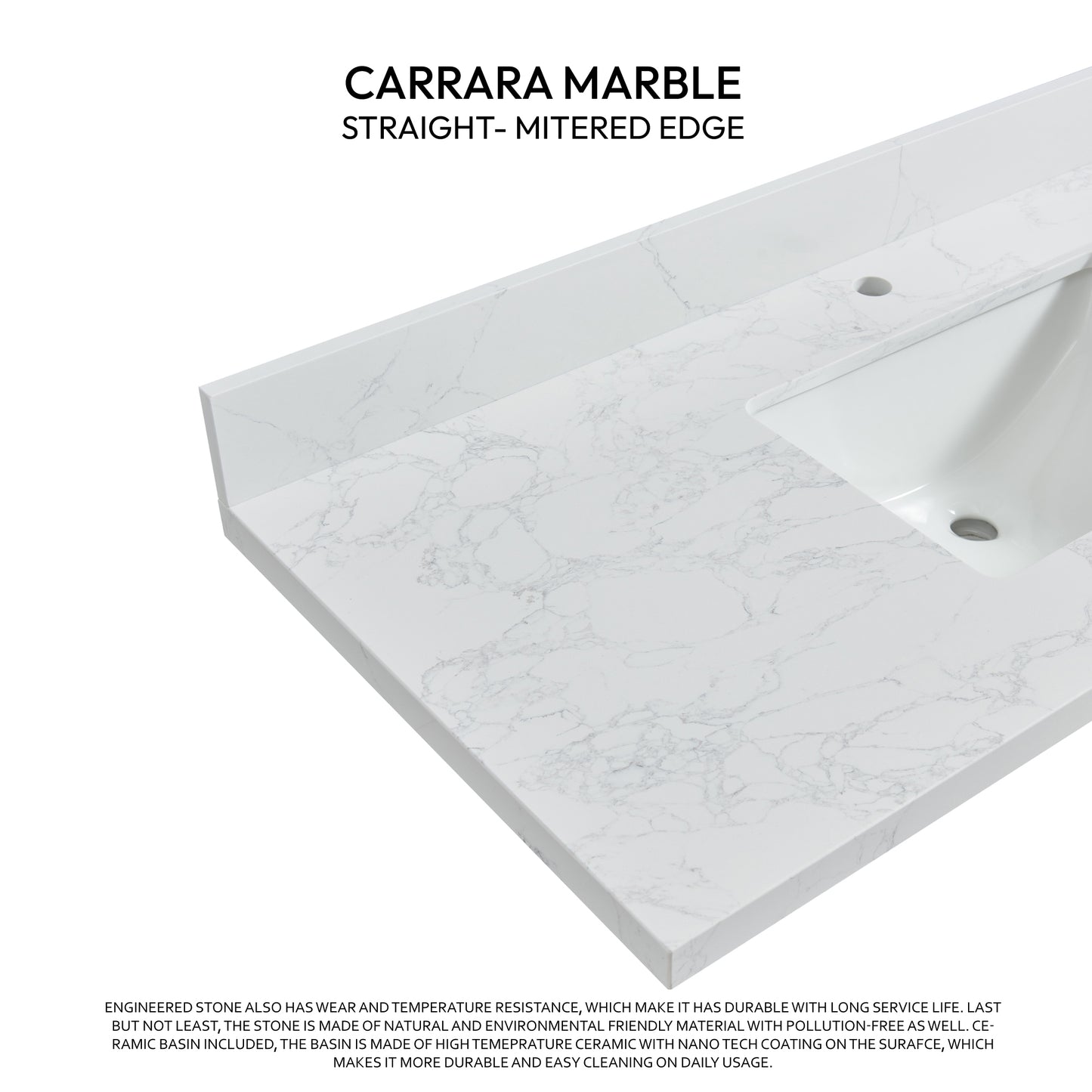 Malaga 49" W x 22" D Composite Stone Vanity Top in Grain White with White Rectangular Single Sink