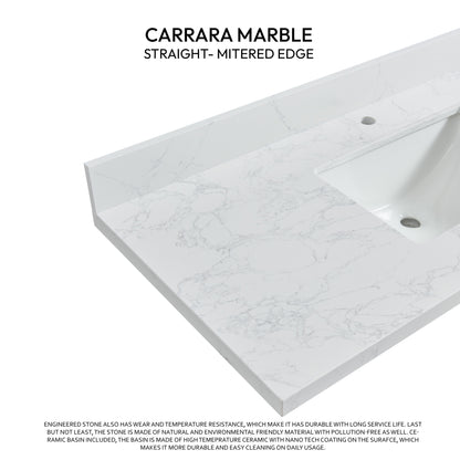 Malaga 49" W x 22" D Composite Stone Vanity Top in Grain White with White Rectangular Single Sink