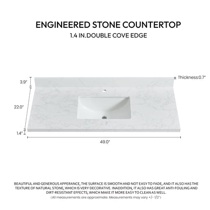 Malaga 49" W x 22" D Composite Stone Vanity Top in Grain White with White Rectangular Single Sink