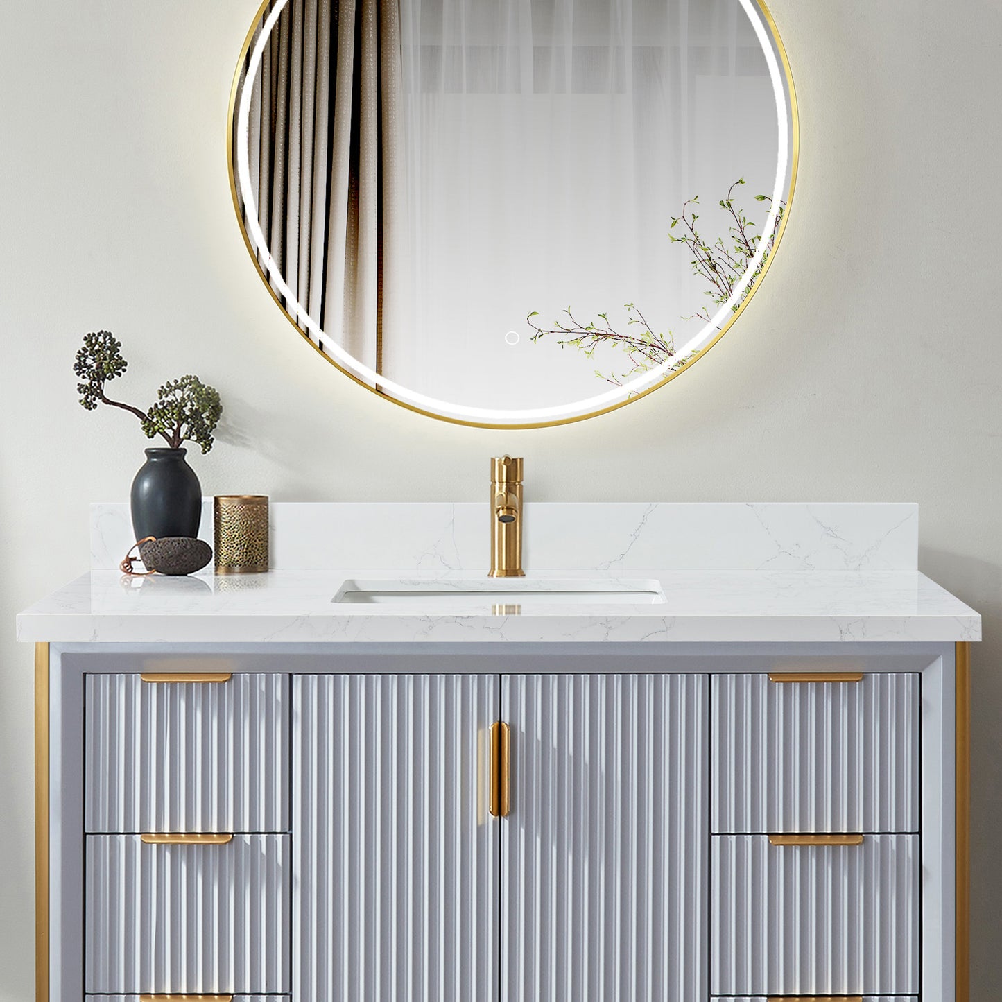 Malaga 49" W x 22" D Composite Stone Vanity Top in Grain White with White Rectangular Single Sink