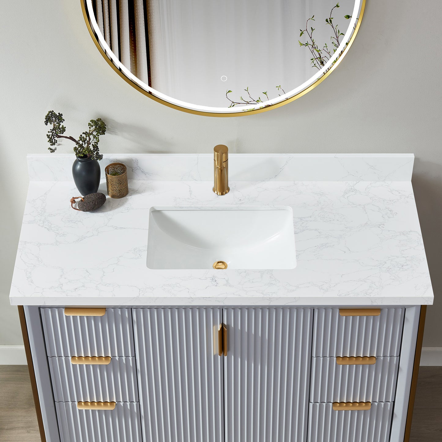 Malaga 49" W x 22" D Composite Stone Vanity Top in Grain White with White Rectangular Single Sink