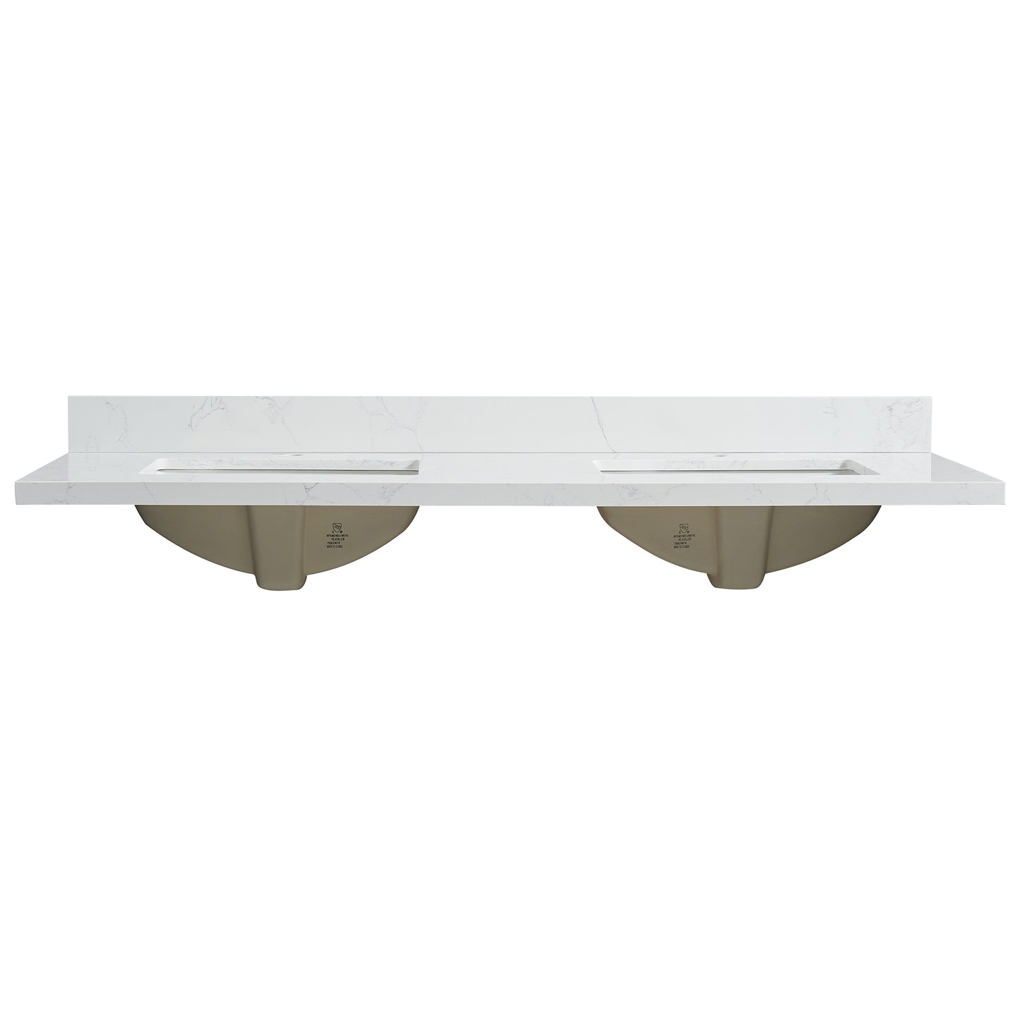 Malaga 61" W x 22" D Composite Stone Vanity Top in Grain White with White Rectangular Double Sink