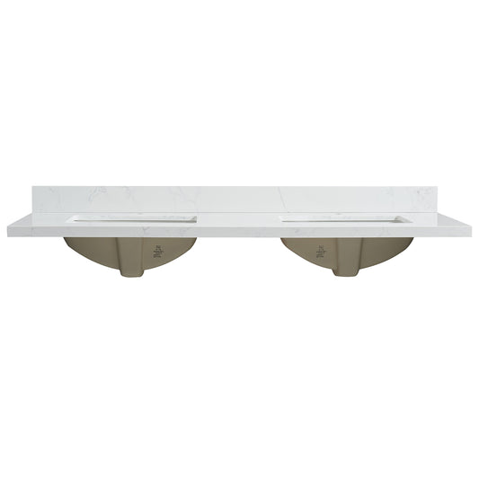 Malaga 61" W x 22" D Composite Stone Vanity Top in Grain White with White Rectangular Double Sink
