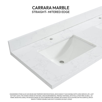 Malaga 61" W x 22" D Composite Stone Vanity Top in Grain White with White Rectangular Double Sink