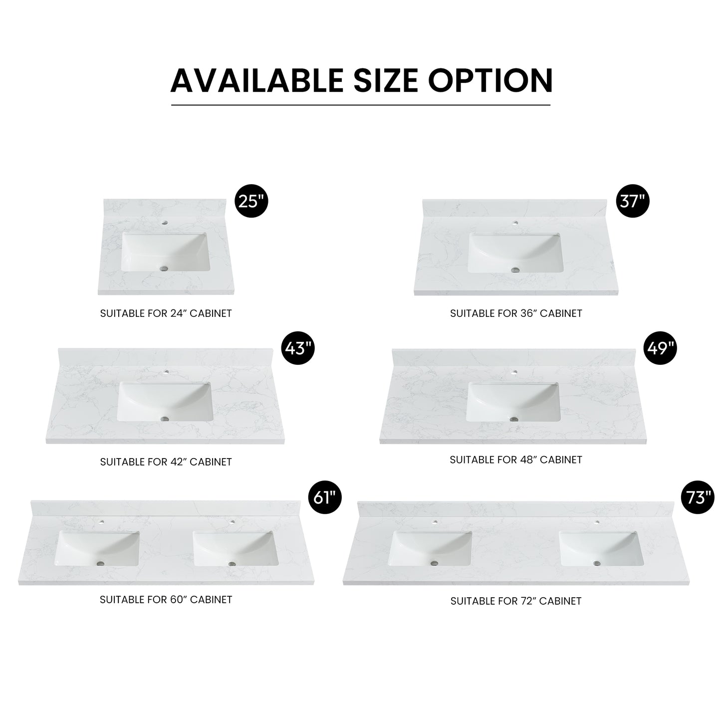Malaga 73" W x 22" D Composite Stone Vanity Top in Grain White with White Rectangular Double Sink