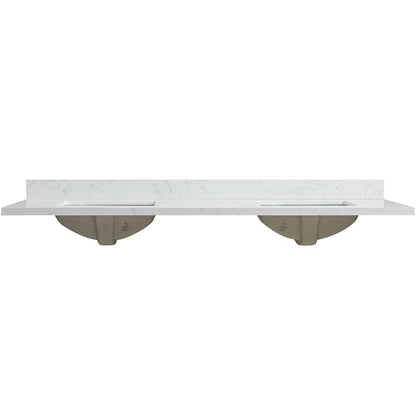 Malaga 73" W x 22" D Composite Stone Vanity Top in Grain White with White Rectangular Double Sink