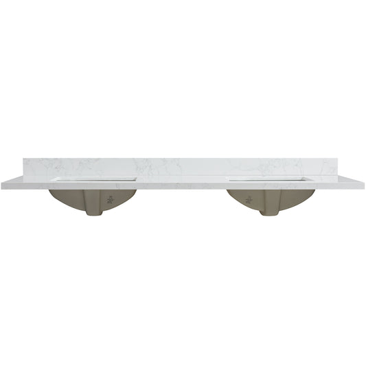 Malaga 73" W x 22" D Composite Stone Vanity Top in Grain White with White Rectangular Double Sink