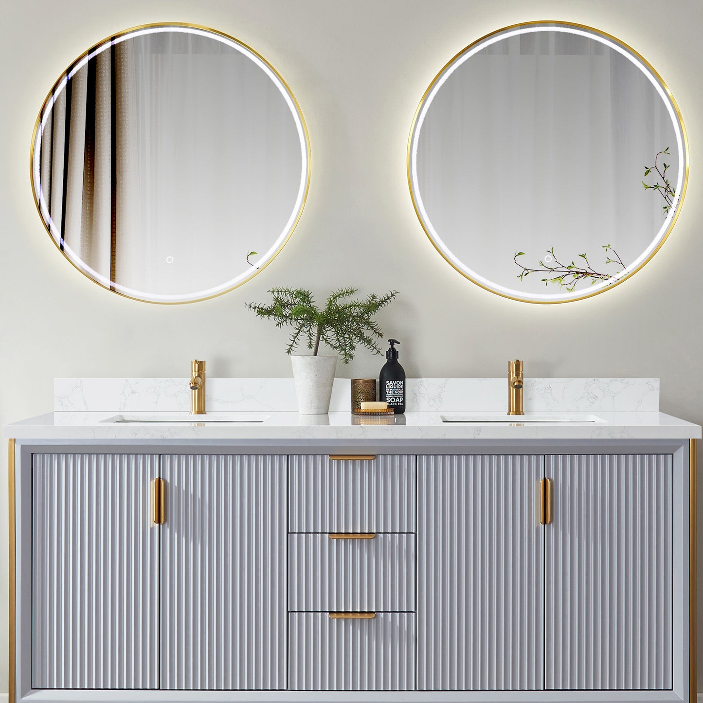 Malaga 73" W x 22" D Composite Stone Vanity Top in Grain White with White Rectangular Double Sink