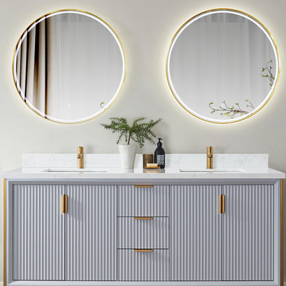 Malaga 73" W x 22" D Composite Stone Vanity Top in Grain White with White Rectangular Double Sink