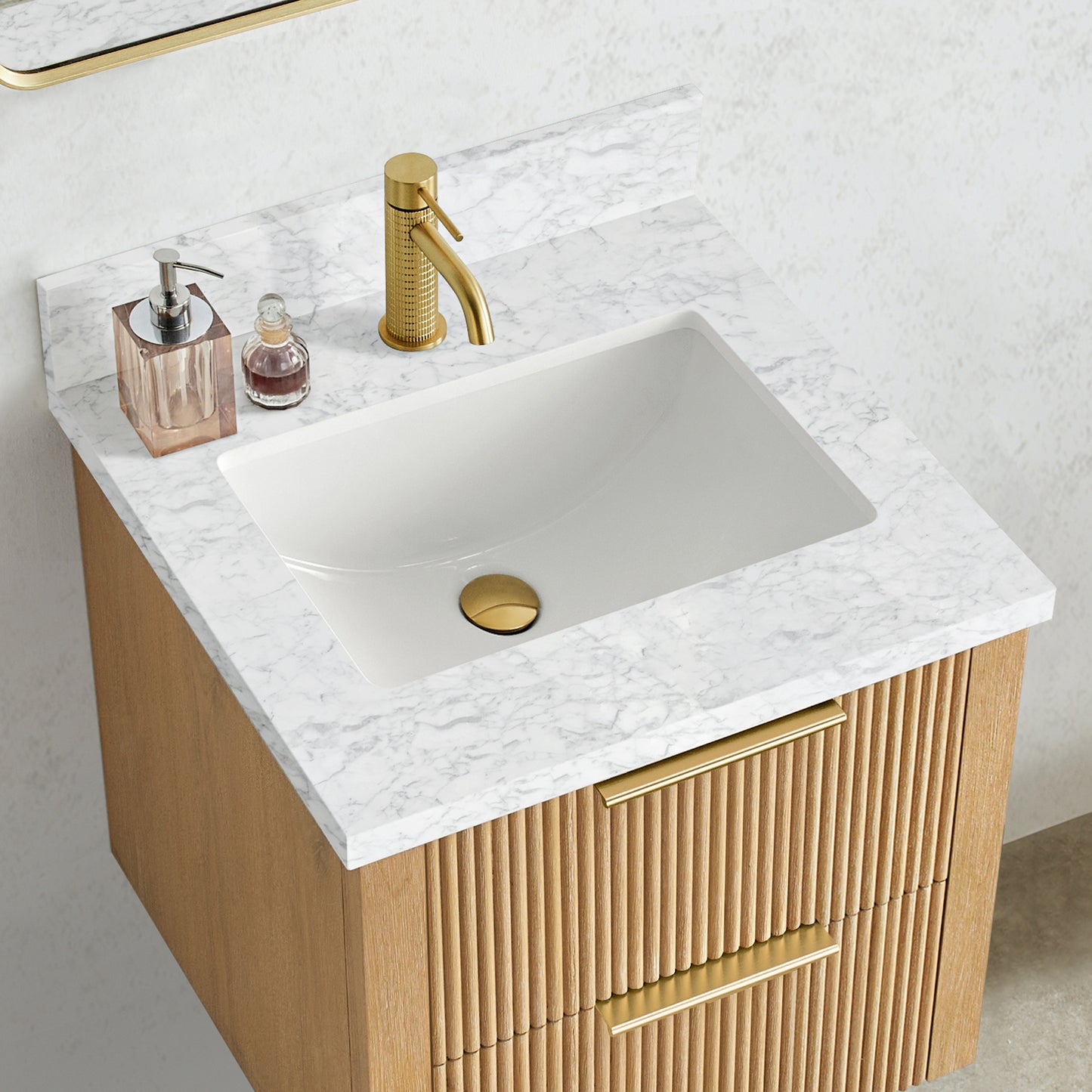 Zevio 25" W x 22" D Natural Marble Vanity Top in Carrara White with White Rectangular Single Sink