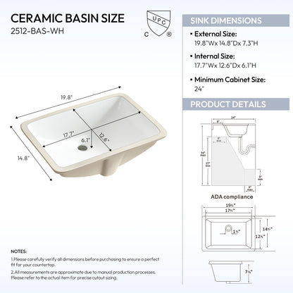 Zevio 25" W x 22" D Natural Marble Vanity Top in Carrara White with White Rectangular Single Sink