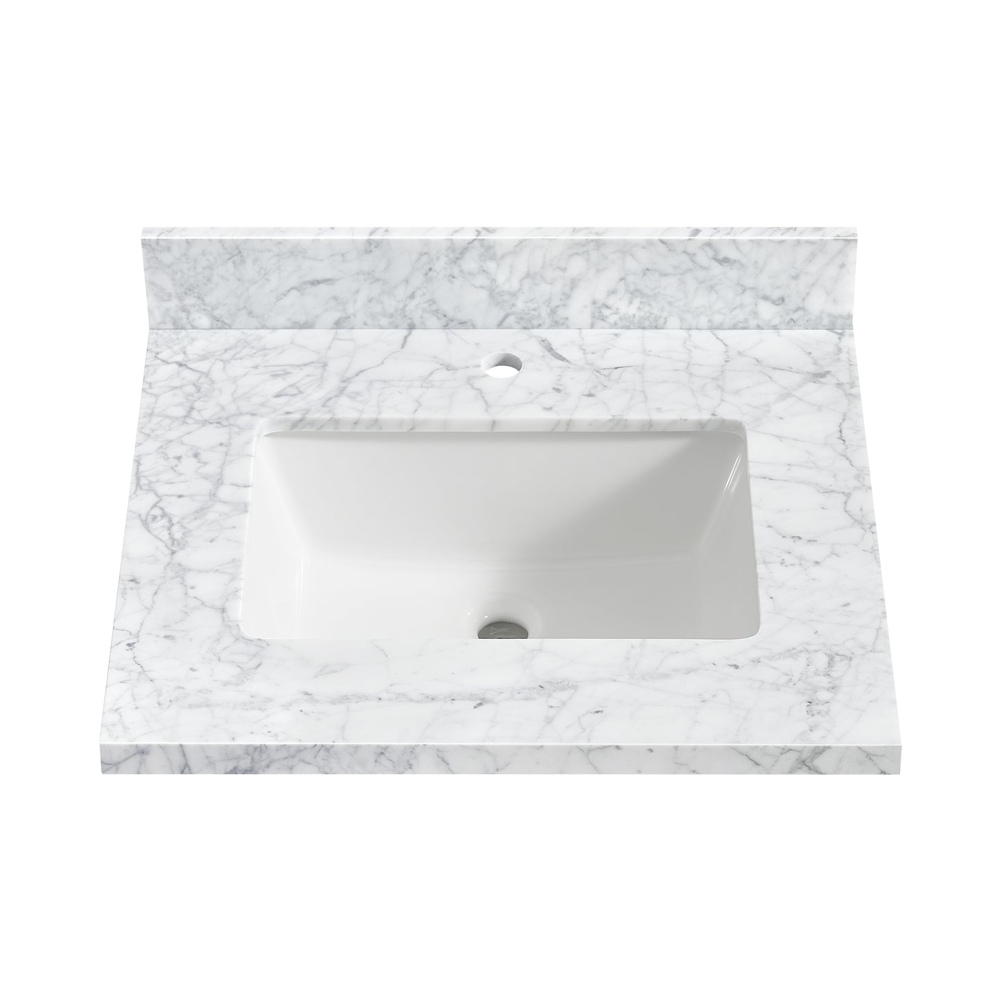 Zevio 25" W x 22" D Natural Marble Vanity Top in Carrara White with White Rectangular Single Sink
