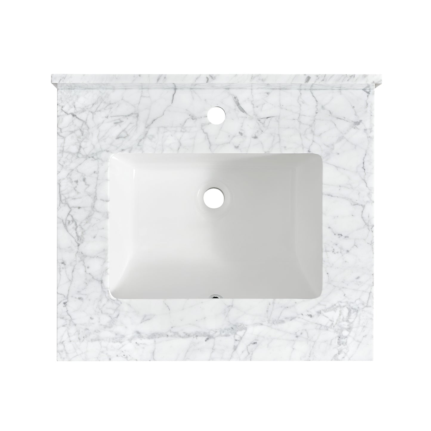 Zevio 25" W x 22" D Natural Marble Vanity Top in Carrara White with White Rectangular Single Sink