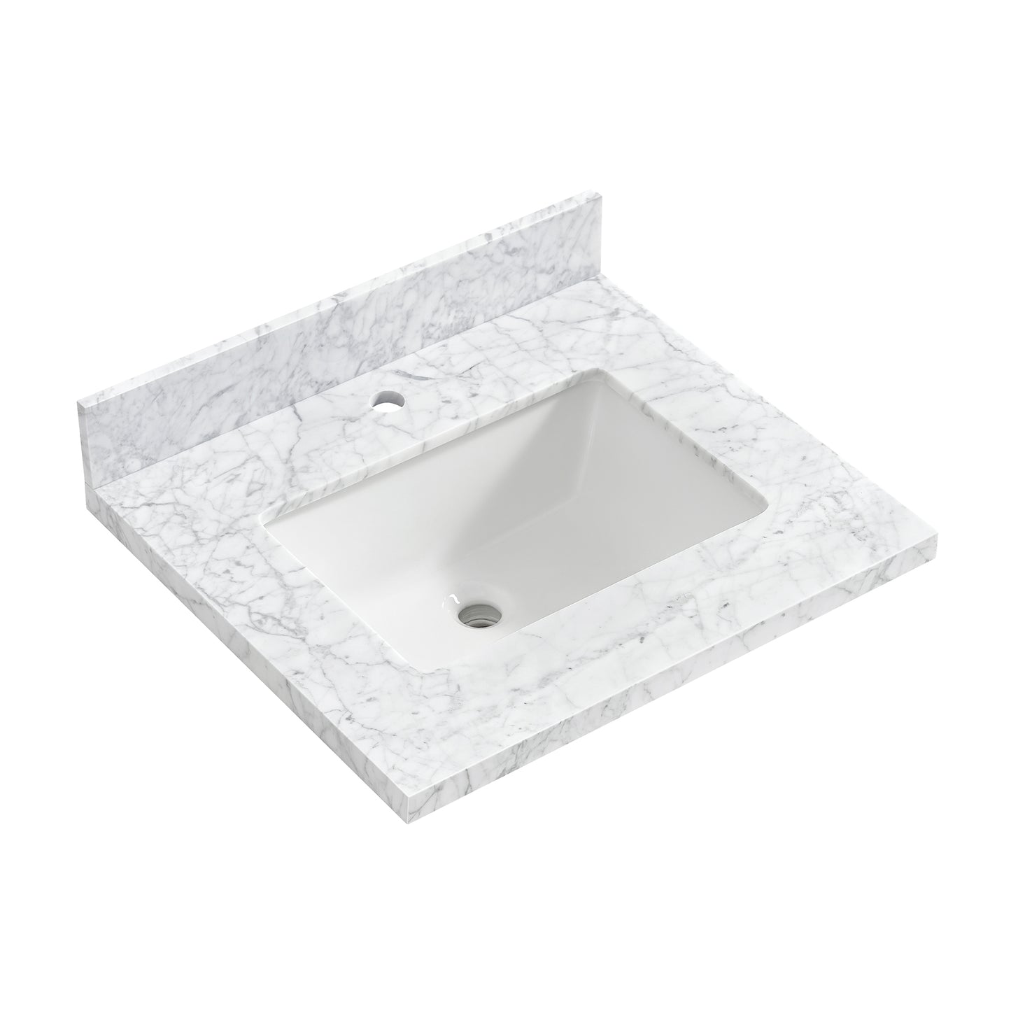 Zevio 25" W x 22" D Natural Marble Vanity Top in Carrara White with White Rectangular Single Sink
