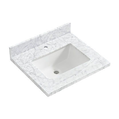 Zevio 25" W x 22" D Natural Marble Vanity Top in Carrara White with White Rectangular Single Sink