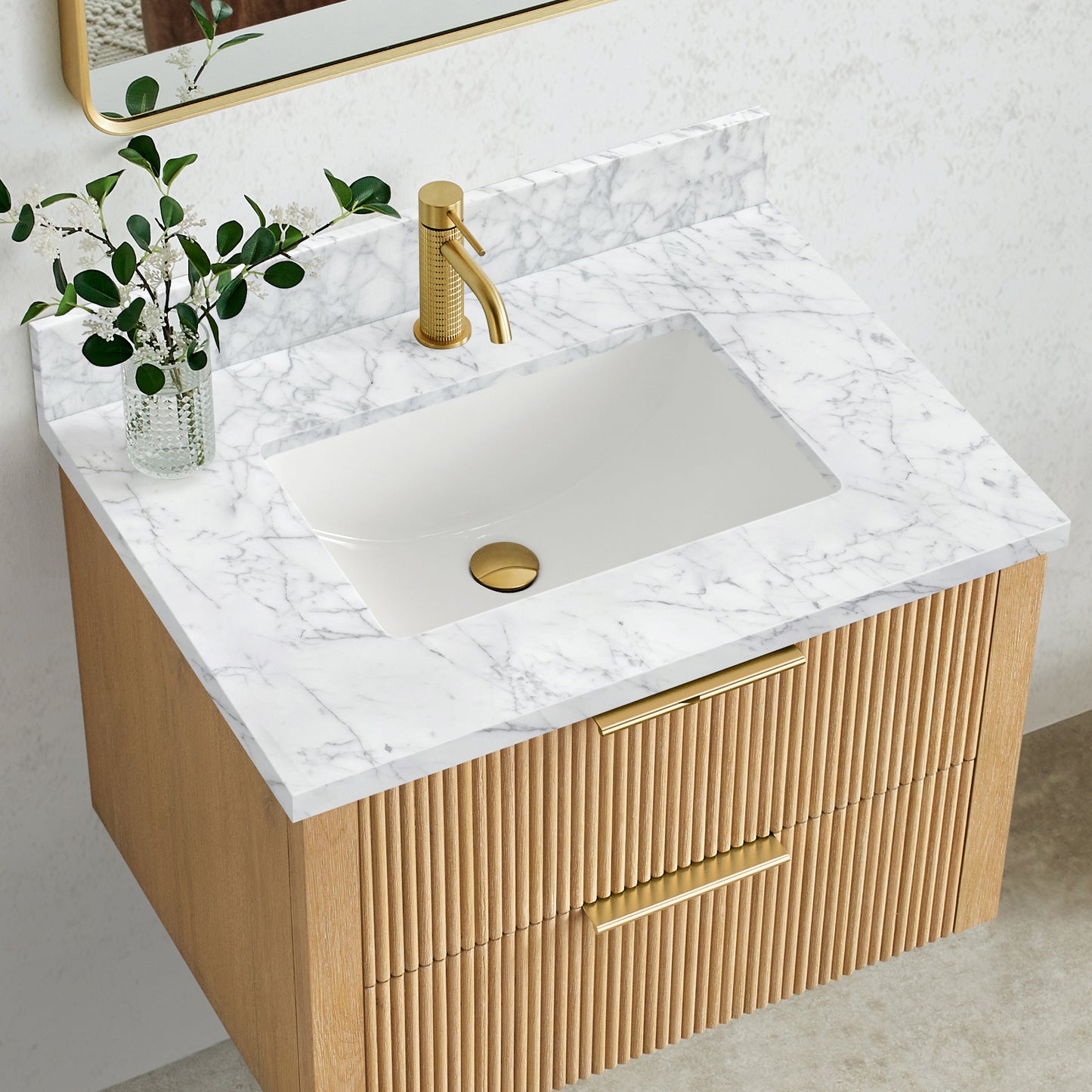 Zevio 31" W x 22" D Natural Marble Vanity Top in Carrara White with White Rectangular Single Sink