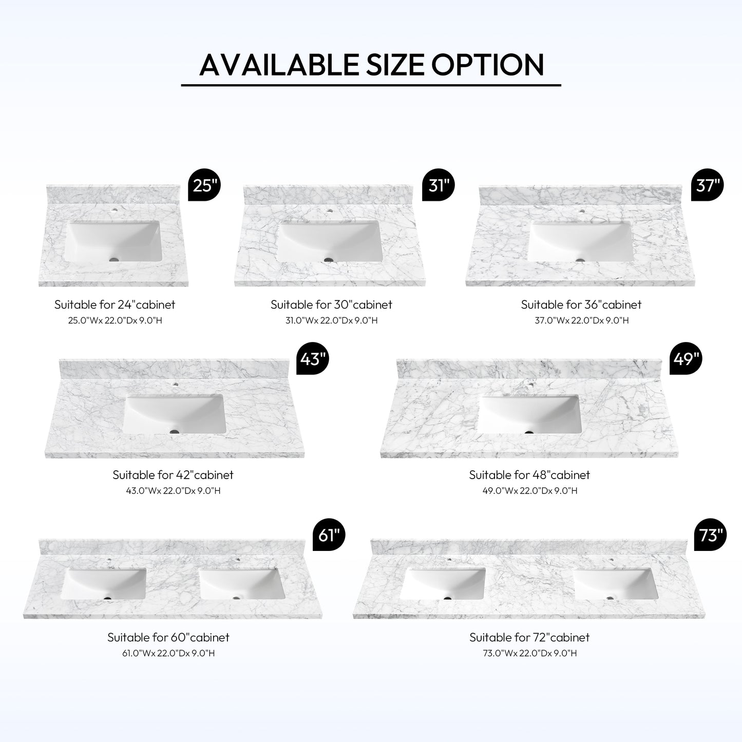Zevio 31" W x 22" D Natural Marble Vanity Top in Carrara White with White Rectangular Single Sink