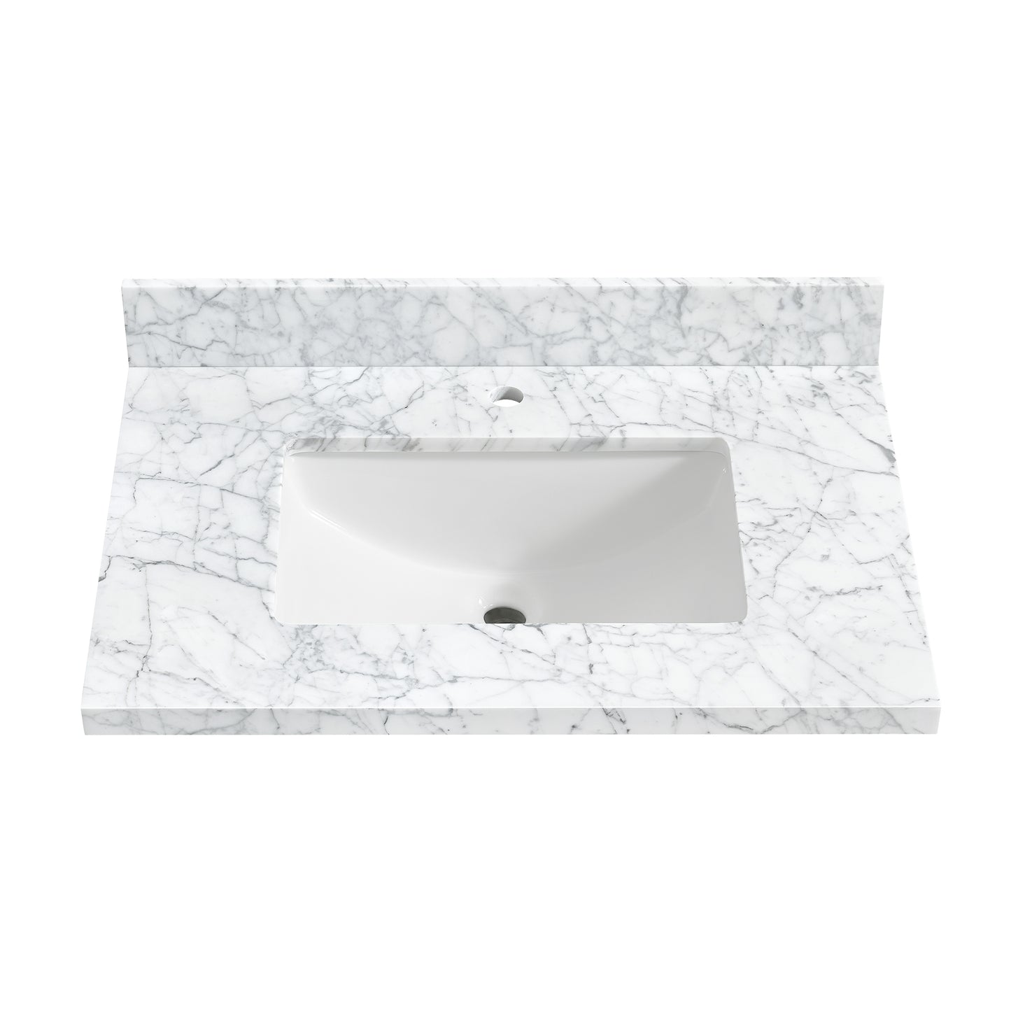Zevio 31" W x 22" D Natural Marble Vanity Top in Carrara White with White Rectangular Single Sink