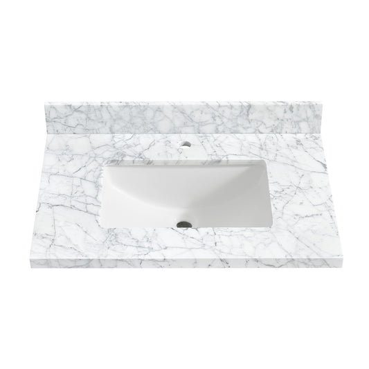 Zevio 31" W x 22" D Natural Marble Vanity Top in Carrara White with White Rectangular Single Sink