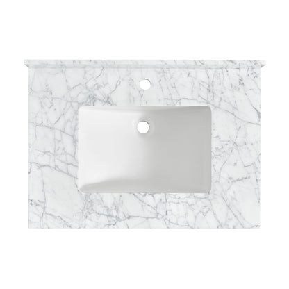 Zevio 31" W x 22" D Natural Marble Vanity Top in Carrara White with White Rectangular Single Sink