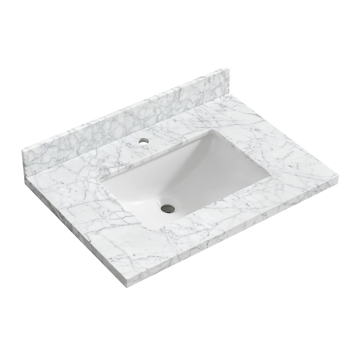 Zevio 31" W x 22" D Natural Marble Vanity Top in Carrara White with White Rectangular Single Sink
