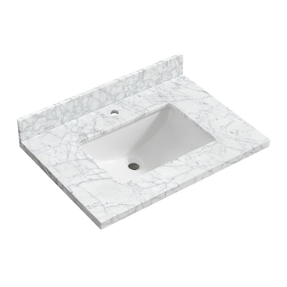 Zevio 31" W x 22" D Natural Marble Vanity Top in Carrara White with White Rectangular Single Sink