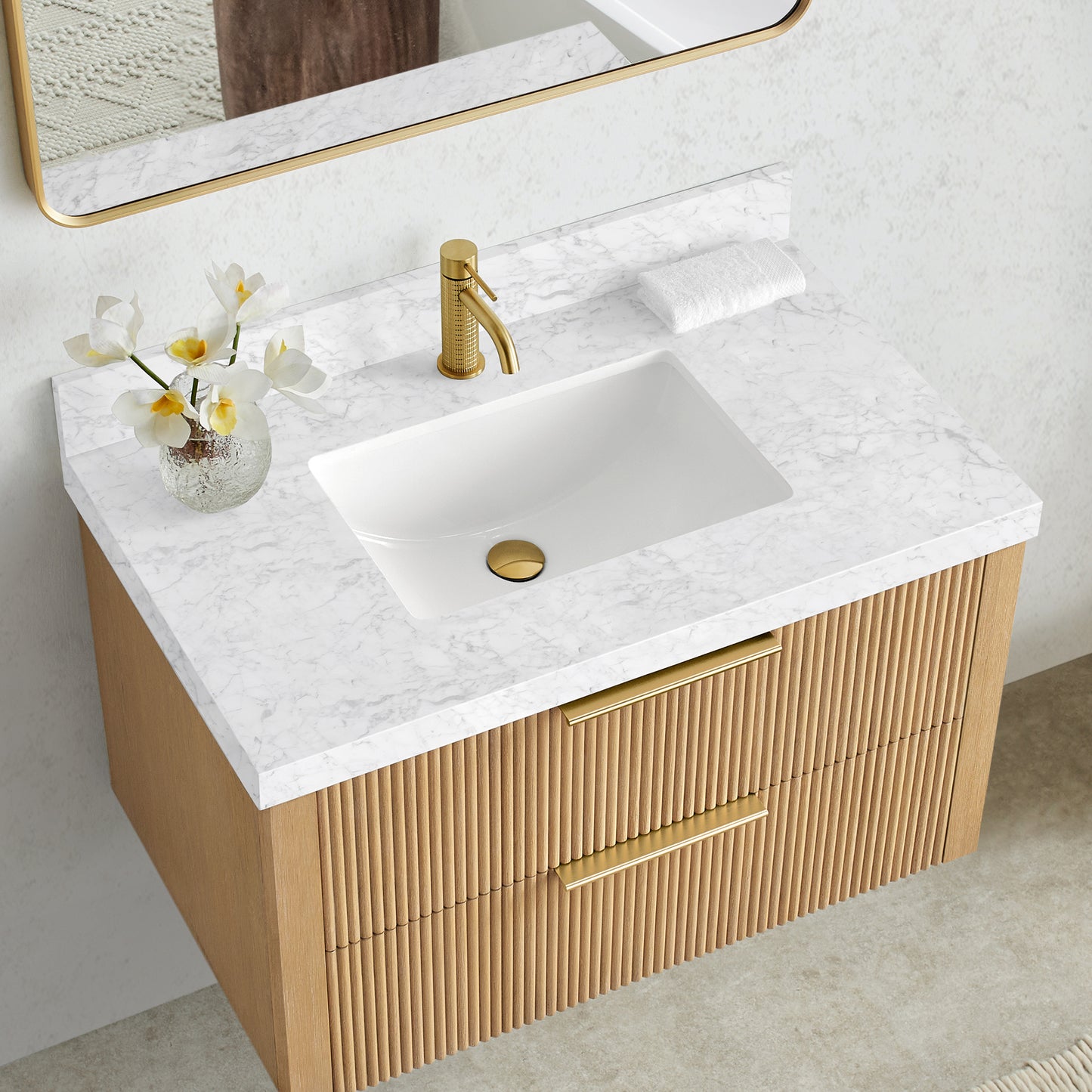 Zevio 37" W x 22" D Natural Marble Vanity Top in Carrara White with White Rectangular Single Sink