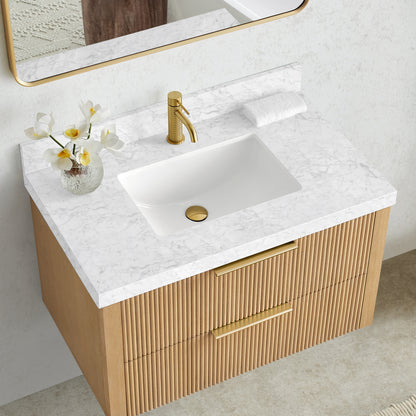Zevio 37" W x 22" D Natural Marble Vanity Top in Carrara White with White Rectangular Single Sink