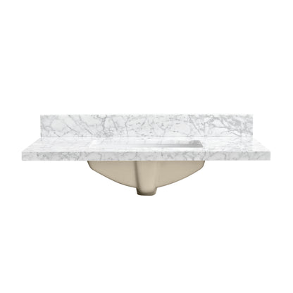 Zevio 37" W x 22" D Natural Marble Vanity Top in Carrara White with White Rectangular Single Sink