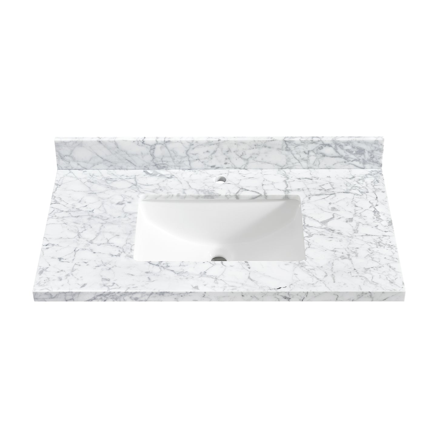 Zevio 37" W x 22" D Natural Marble Vanity Top in Carrara White with White Rectangular Single Sink