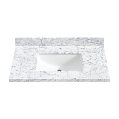 Zevio 37" W x 22" D Natural Marble Vanity Top in Carrara White with White Rectangular Single Sink