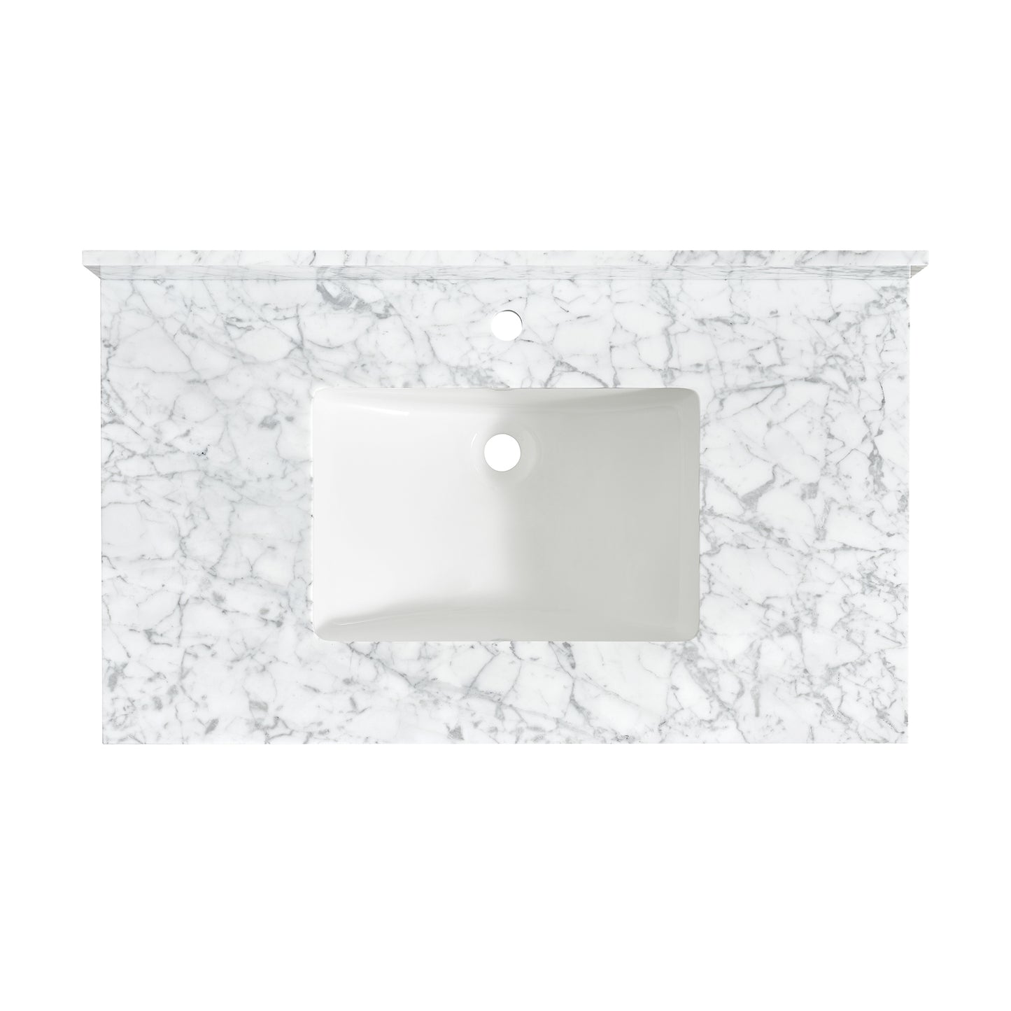 Zevio 37" W x 22" D Natural Marble Vanity Top in Carrara White with White Rectangular Single Sink