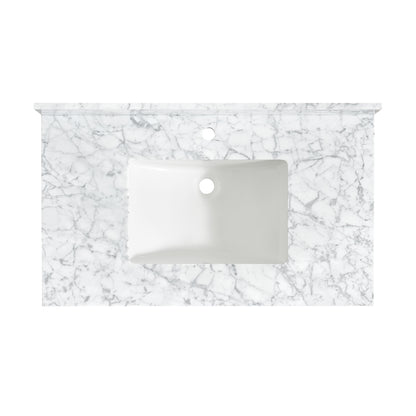 Zevio 37" W x 22" D Natural Marble Vanity Top in Carrara White with White Rectangular Single Sink