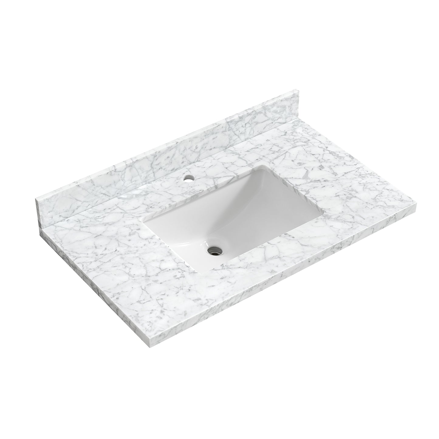 Zevio 37" W x 22" D Natural Marble Vanity Top in Carrara White with White Rectangular Single Sink