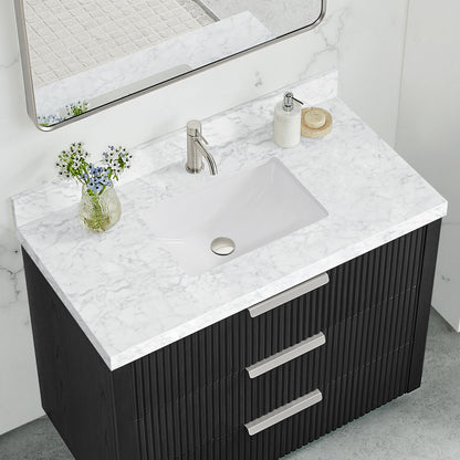 Zevio 43" W x 22" D Natural Marble Vanity Top in Carrara White with White Rectangular Single Sink