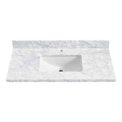 Zevio 43" W x 22" D Natural Marble Vanity Top in Carrara White with White Rectangular Single Sink