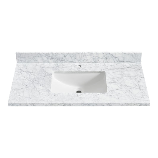 Zevio 43" W x 22" D Natural Marble Vanity Top in Carrara White with White Rectangular Single Sink
