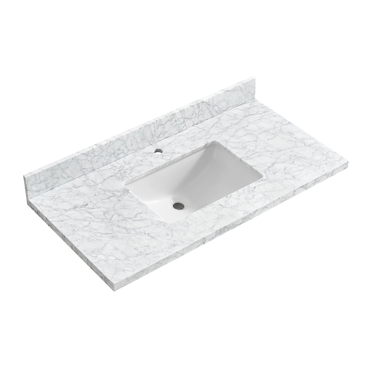 Zevio 43" W x 22" D Natural Marble Vanity Top in Carrara White with White Rectangular Single Sink