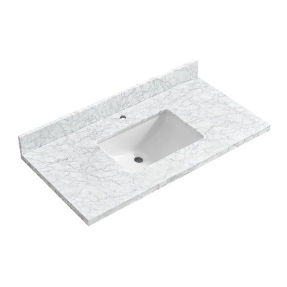 Zevio 43" W x 22" D Natural Marble Vanity Top in Carrara White with White Rectangular Single Sink