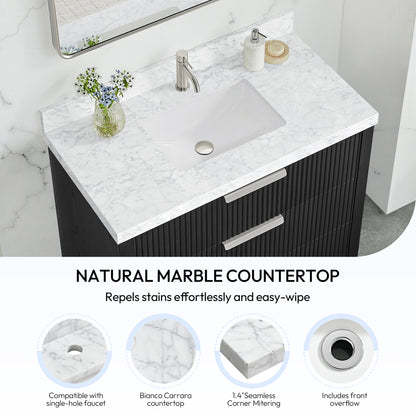 Zevio 43" W x 22" D Natural Marble Vanity Top in Carrara White with White Rectangular Single Sink