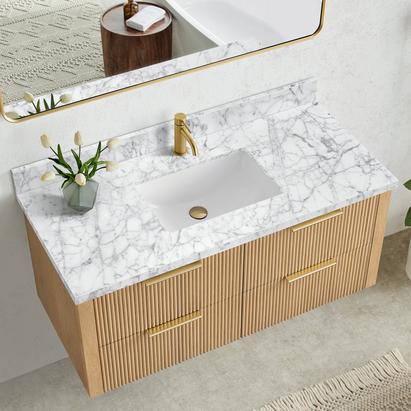 Zevio 49" W x 22" D Natural Marble Vanity Top in Carrara White with White Rectangular Single Sink