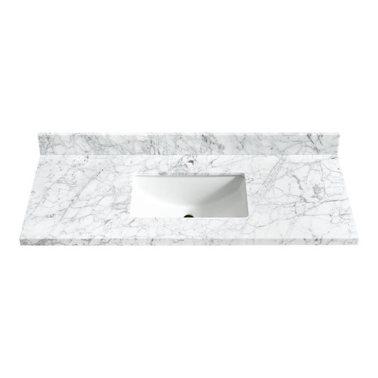 Zevio 49" W x 22" D Natural Marble Vanity Top in Carrara White with White Rectangular Single Sink