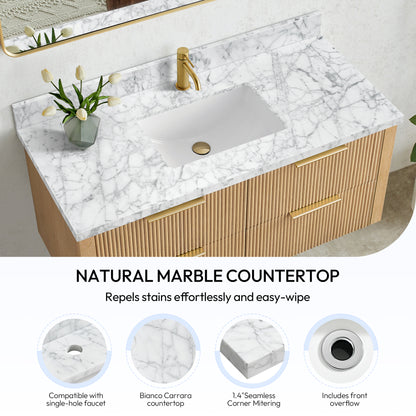 Zevio 49" W x 22" D Natural Marble Vanity Top in Carrara White with White Rectangular Single Sink