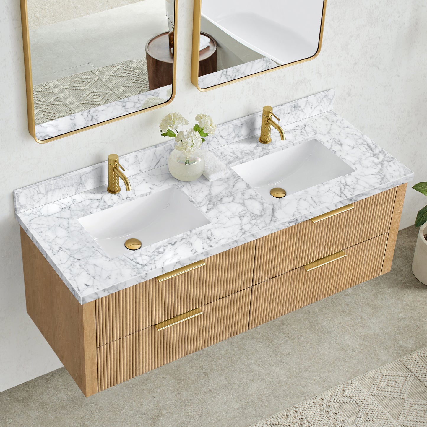 Zevio 61" W x 22" D Natural Marble Vanity Top in Carrara White with White Rectangular Single Sink