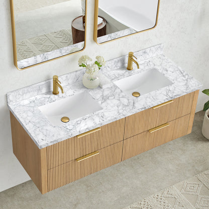 Zevio 61" W x 22" D Natural Marble Vanity Top in Carrara White with White Rectangular Single Sink