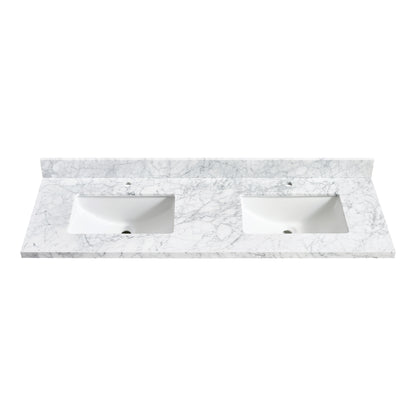 Zevio 61" W x 22" D Natural Marble Vanity Top in Carrara White with White Rectangular Single Sink
