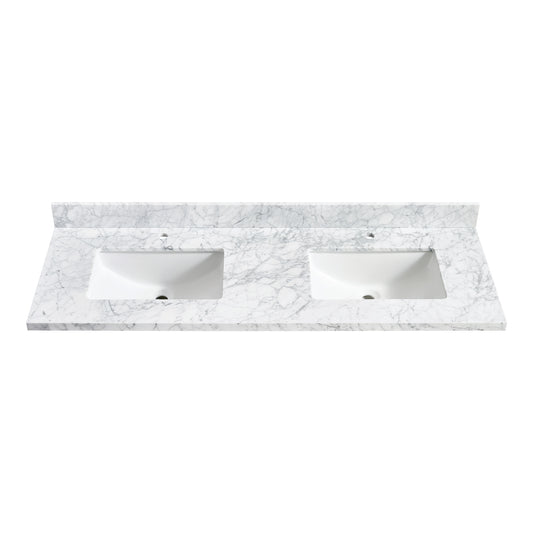 Zevio 61" W x 22" D Natural Marble Vanity Top in Carrara White with White Rectangular Single Sink