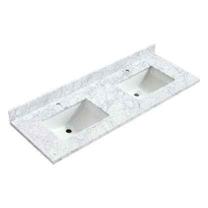 Zevio 61" W x 22" D Natural Marble Vanity Top in Carrara White with White Rectangular Single Sink