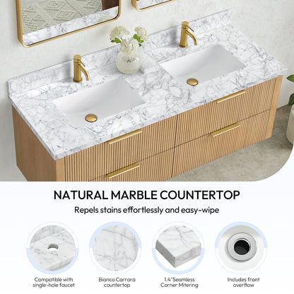 Zevio 61" W x 22" D Natural Marble Vanity Top in Carrara White with White Rectangular Single Sink