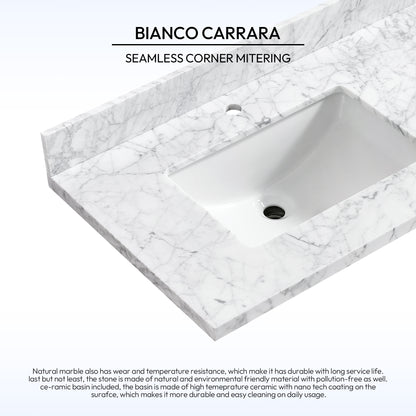 Zevio 61" W x 22" D Natural Marble Vanity Top in Carrara White with White Rectangular Single Sink